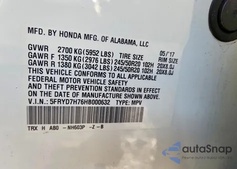 2017 Acura Mdx Sport Hybrid Advance z USA, uszkodzony, nr VIN 5FRYD7H76HB000632